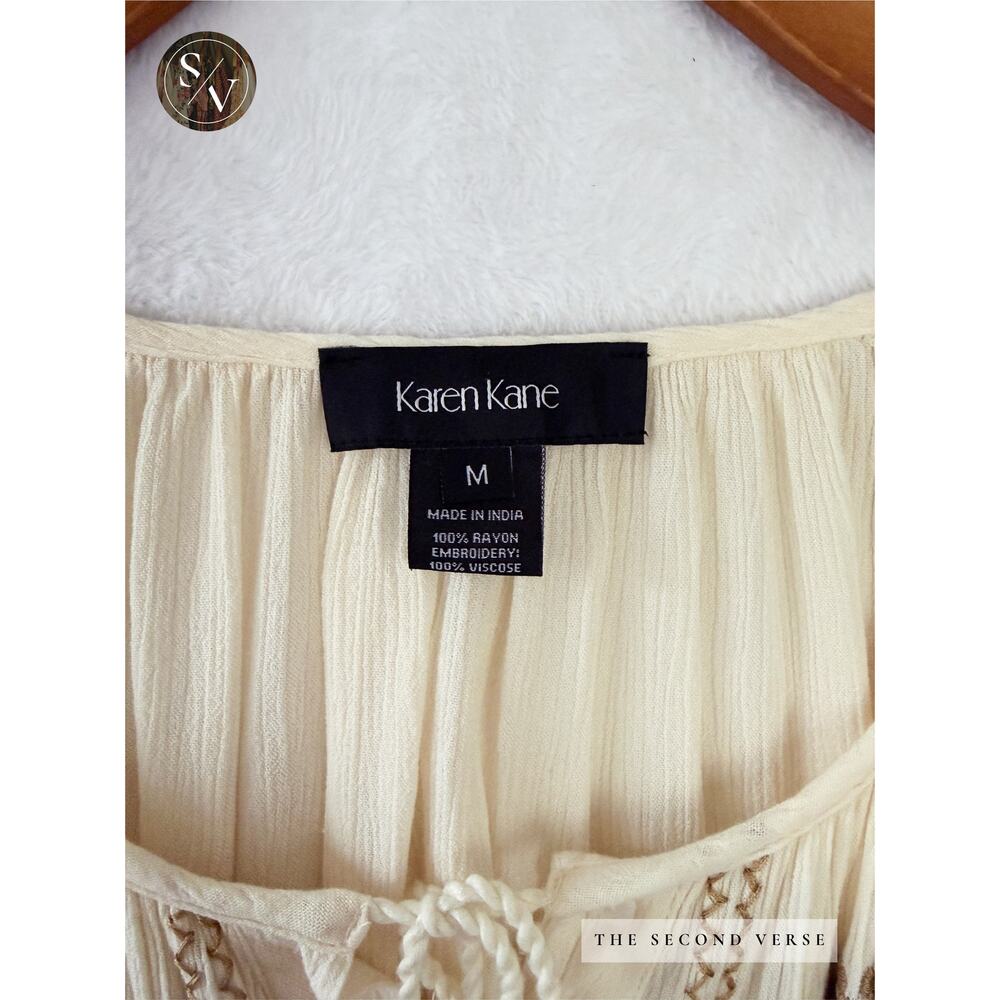 Karen Kane Long Sleeve Embroidery Crinkle Gauze Boho Top Cream Size Medium - Picture 11 of 13